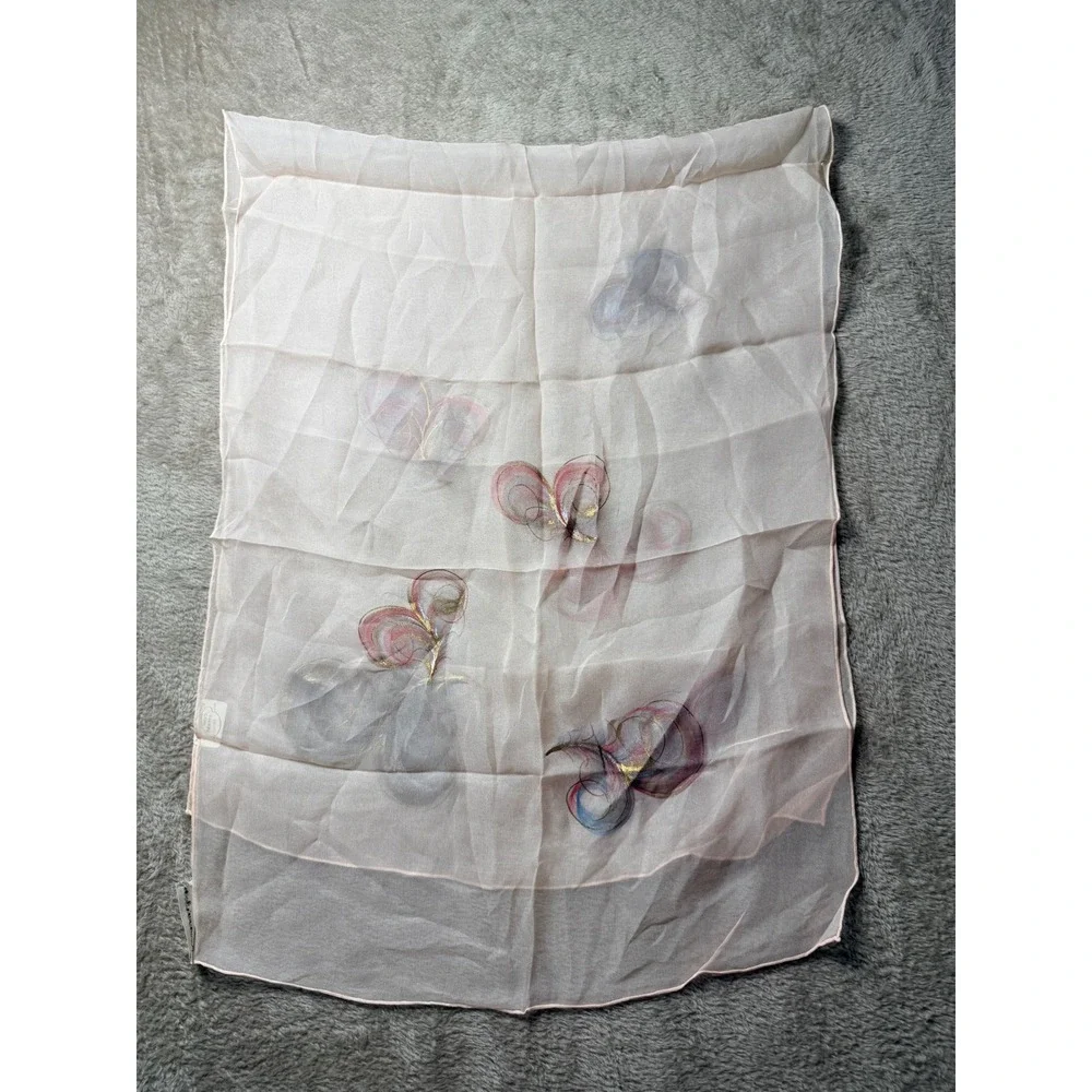 Vintage‎ Martins Silk Scarf Hand Painted Butterfly Pink Sheer Made in Japan